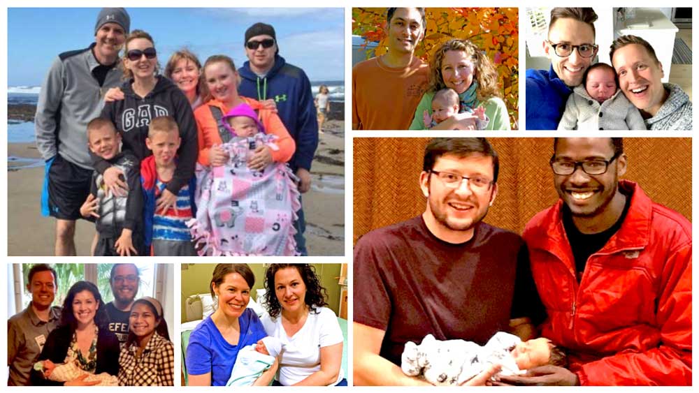 Several happy adoptive families, adoptees, and birth parents